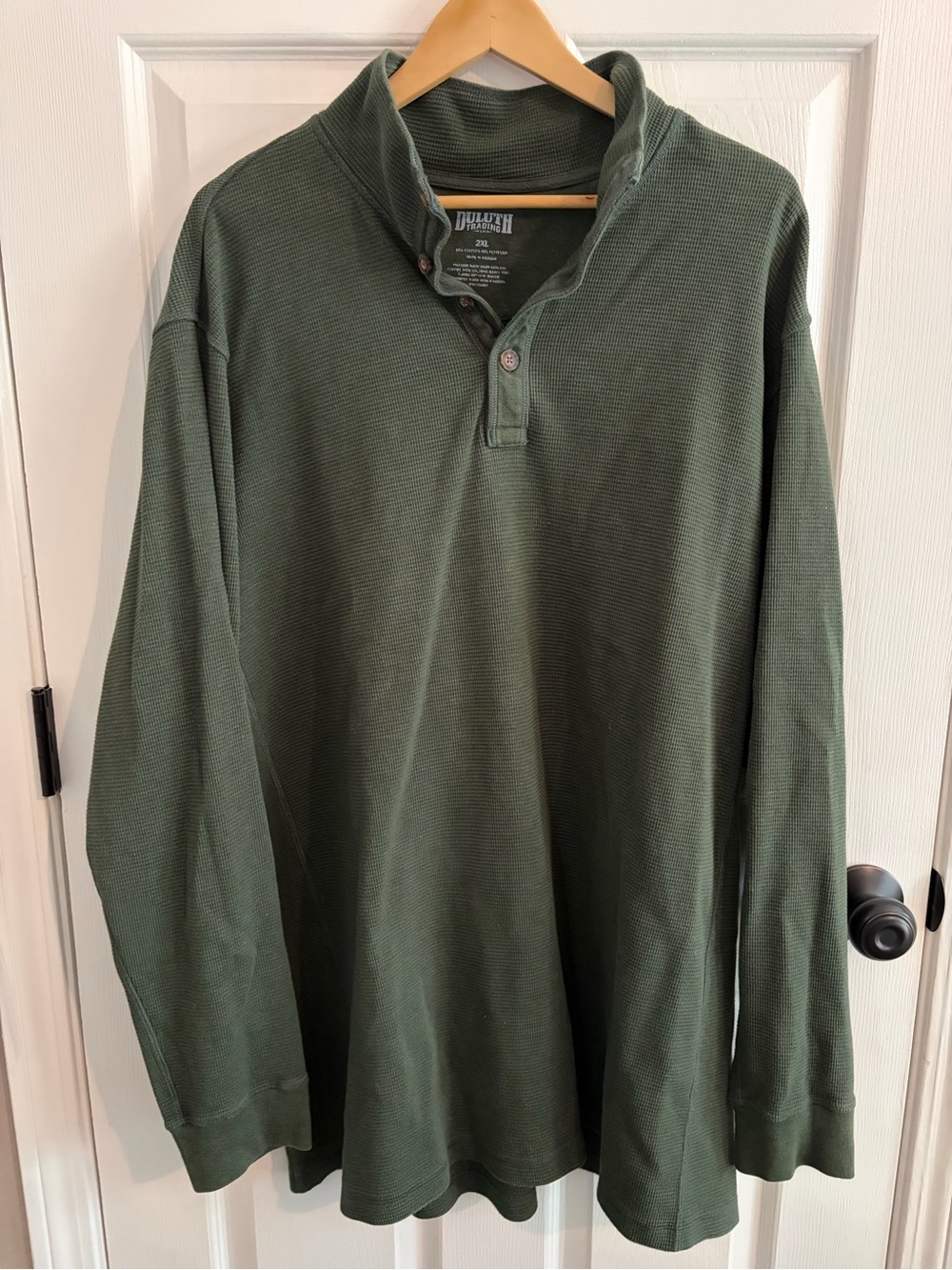 Duluth Trading Co Men's Olive Green Thermal Henley T-Shirt - 2XL
